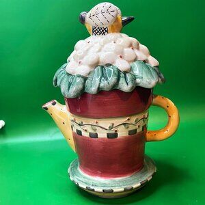 Debbie Mumm Sakura Bumble Bee Watering Can Teapot Whimsical Cottage Kitchen